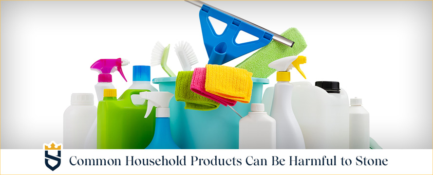 Household Vinegar, Chlorine and Bathroom Cleaners Shown in Shower Are Known To Be Harmful to Stone