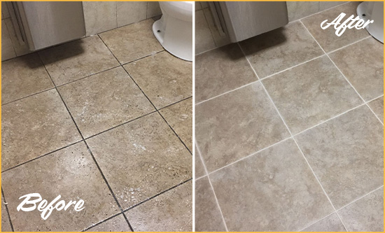 Before and After Picture of a Mercer Island Restroom Tile and Grout Cleaned to Remove Soil