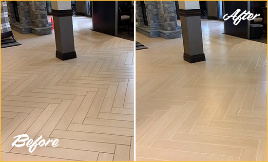 Before and After Picture of a Arlington Office Floor Tile and Grout Cleaned to Remove Stains