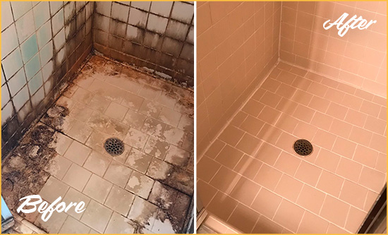 Before and After Picture of a Darrington Shower Tile and Grout Cleaned to Repair Water Damage