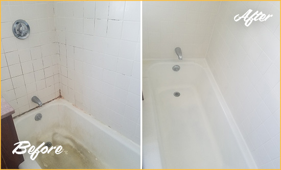 Before and After Picture of a Lake Stevens Bathtub Caulked to Repair Cracks