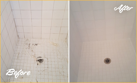 Before and After Picture of a Everett Bathroom Re-Caulked To Repair Damaged Caulking