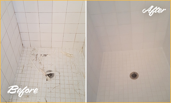 Before and After Picture of a Marysville Bathroom Re-Caulked To Repair Damaged Caulking