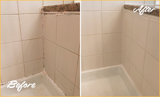 Before and After Picture of a Lake Stevens Shower Caulked to Repair Damaged Caulking