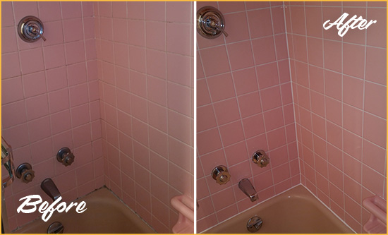 Before and After Picture of a Darrington Bathtub Caulked to Eliminate Mold
