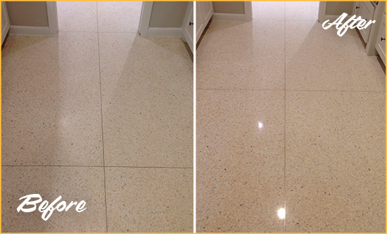 Before and After Picture of a Issaquah Granite Stone Floor Polished to Repair Dullness