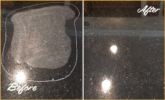 Before and After Picture of a Edmonds Granite Stone Countertop Polished to Remove Scratches