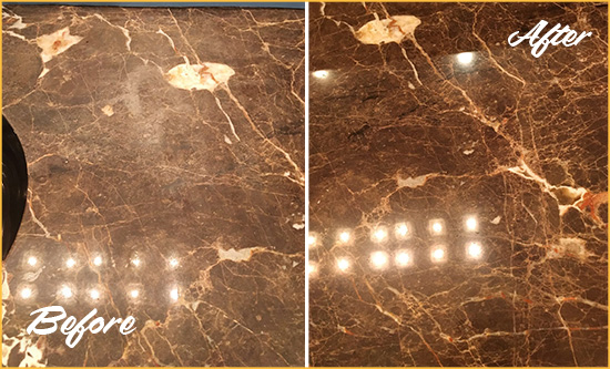 Before and After Picture of a Kenmore Marble Stone Countertop Polished to Eliminate Stains