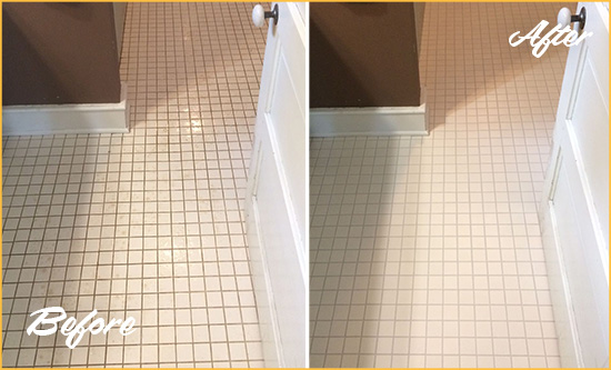 Before and After Picture of a North Lakewood Bathroom Floor Sealed to Protect Against Liquids and Foot Traffic