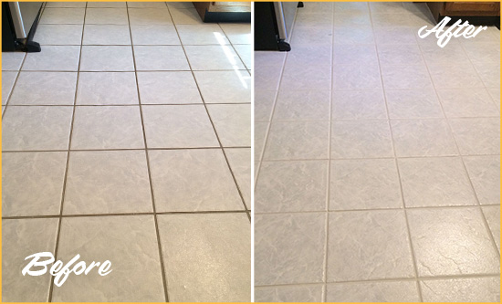 Before and After Picture of a Brier Kitchen Ceramic Floor Sealed to Protect From Dirt and Spills