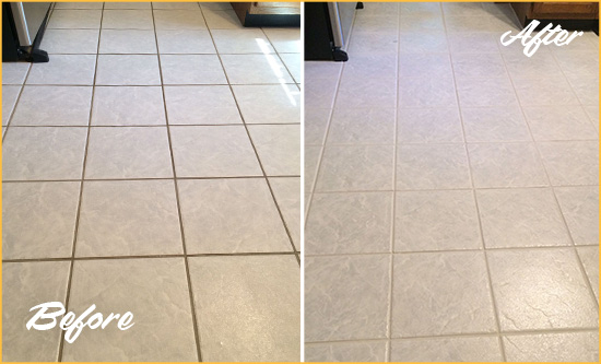 Before and After Picture of a Mercer Island Kitchen Ceramic Floor Sealed to Protect From Dirt and Spills