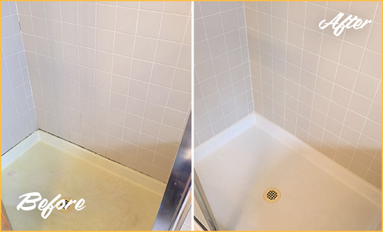 Before and After Picture of a Woodinville Shower Sealed to Remove and Protect Against Mold