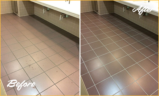 Before and After Picture of a Brier Restroom Sealed to Help Protect Against Scratches