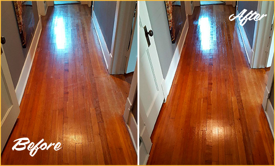 Before and After Picture of a Stanwood Wood Deep Cleaning Service on a Floor to Eliminate Scratches