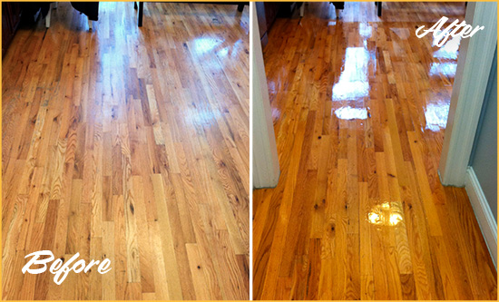 Before and After Picture of a Mill Creek Wood Deep Cleaning Service on a Worn Out Hallway