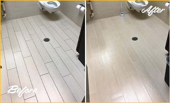 Before and After Picture of a Sammamish Office Restroom's Grout Cleaned to Remove Dirt