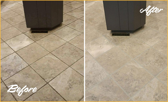 Before and After Picture of a Lynnwood Kitchen Floor Grout Sealed to Remove Stains