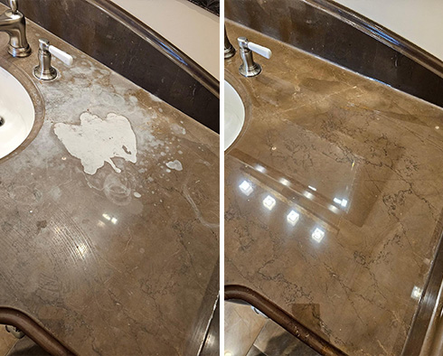 Vanity Top Before and After a Stone Polishing in Redmond, WA