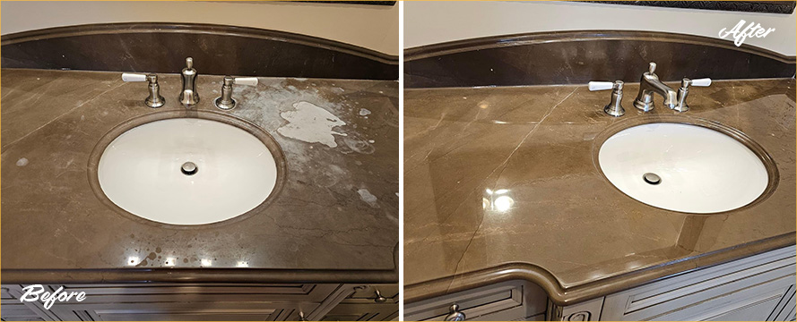 Vanity Top Before and After a Remarkable Stone Polishing in Redmond, WA