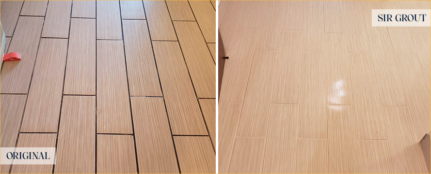 Tile Floor Before and After a Grout Cleaning in Redmond, WA