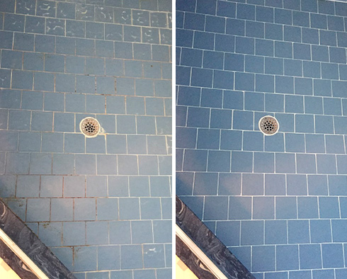 Shower Floor Before and After a Service from Our Tile and Grout Cleaners in Snoqualmie