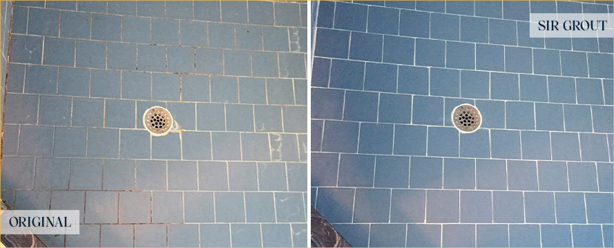 Shower Floor Before and After a Service from Our Tile and Grout Cleaners in Snoqualmie