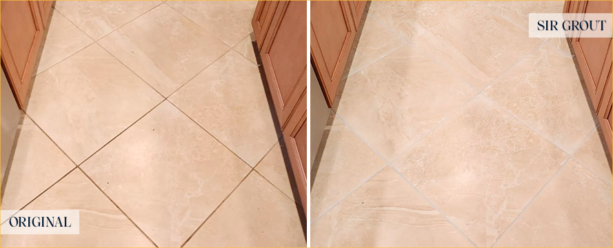 Kitchen Floor Before and After a Grout Cleaning in Bothell, WA