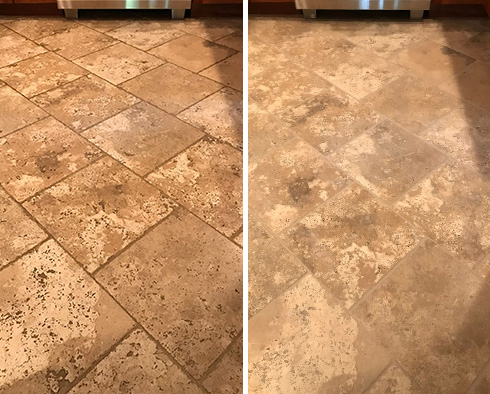 Travertine Floor Before and After a Stone Cleaning in Redmond