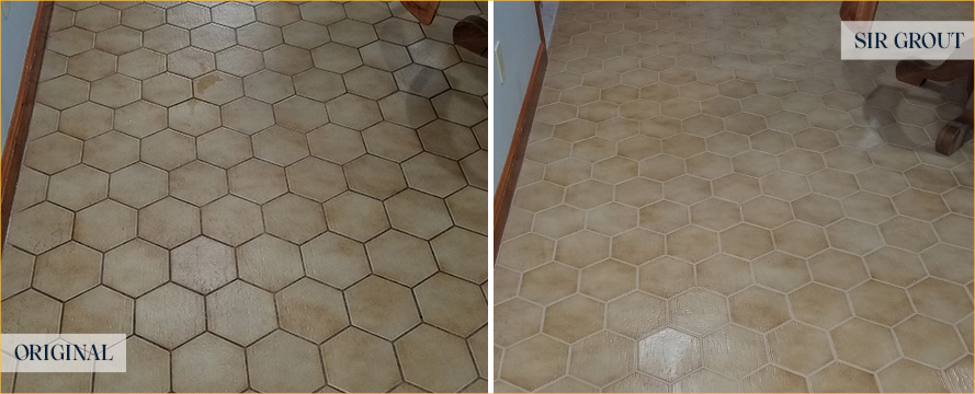 Floor Before and After a Superb Grout Cleaning in Silvana, WA