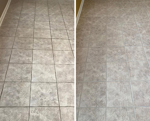 Tile Floor Before and After a Grout Sealing in Redmond