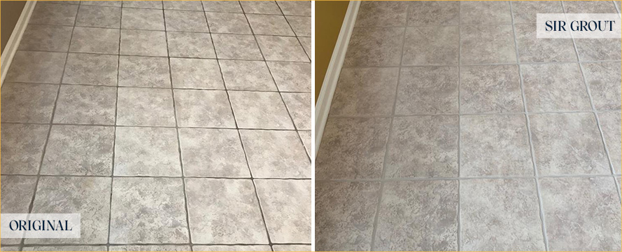 Tile Floor Before and After a Grout Sealing in Redmond