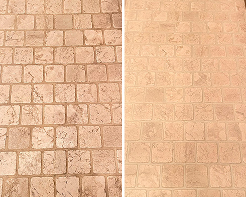 Floor Before and After a Stone Cleaning in Renton, WA