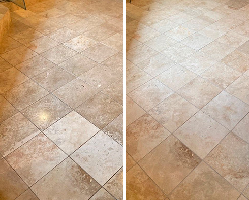 Floor Before and After a Stone Cleaning in Seattle, WA