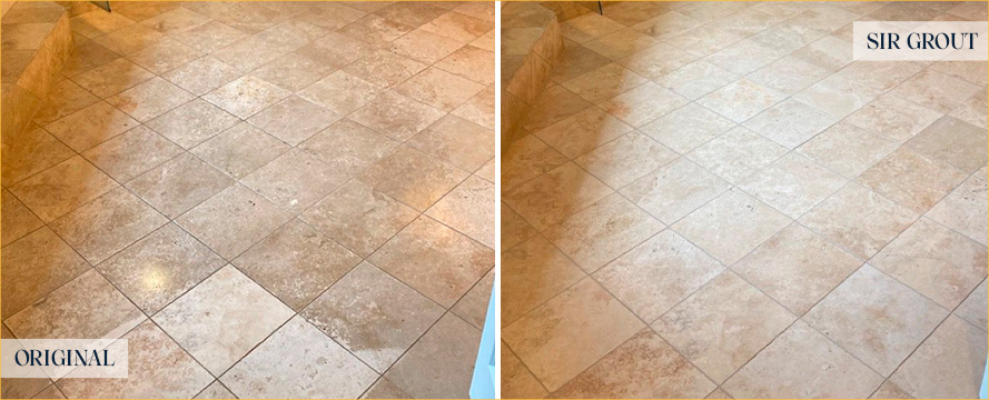 Travertine Floor Before and After a Stone Cleaning in Seattle, WA