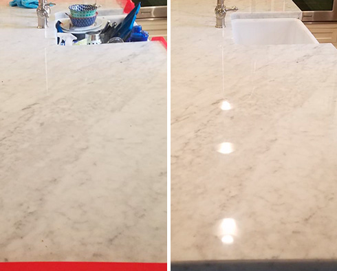Countertop Before and After a Stone Polishing in Brier, WA