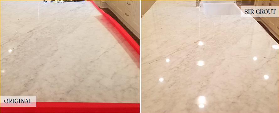 Marble Countertop Before and After a Stone Polishing in Brier, WA