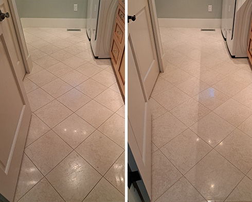 Tile Floor Before and After a Grout Cleaning in Bellevue