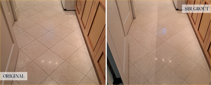 Tile Floor Before and After a Grout Cleaning in Bellevue