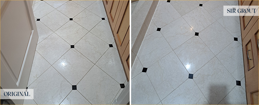 Bathroom Floor Before and After a Grout Cleaning in Bellevue