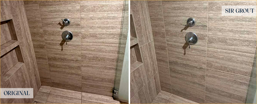Shower Before and After a Flawless Grout Sealing in Woodinville, WA