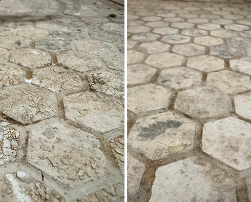 Floor Before and After a Stone Honing in Redmond, WA 