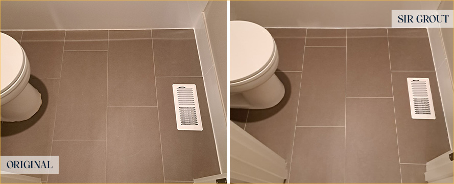 Bathroom Floor Before and After a Grout Cleaning in Redmond