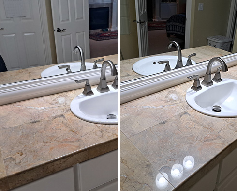Bathroom Countertop Before and After Our Snoqualmie Stone Polishing Service