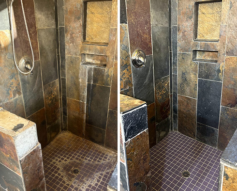 Slate Shower Before and After Our Seattle Tile Cleaning Service