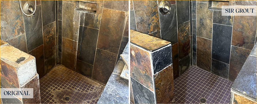 Slate Shower Before and After Our Seattle Tile Cleaning Service