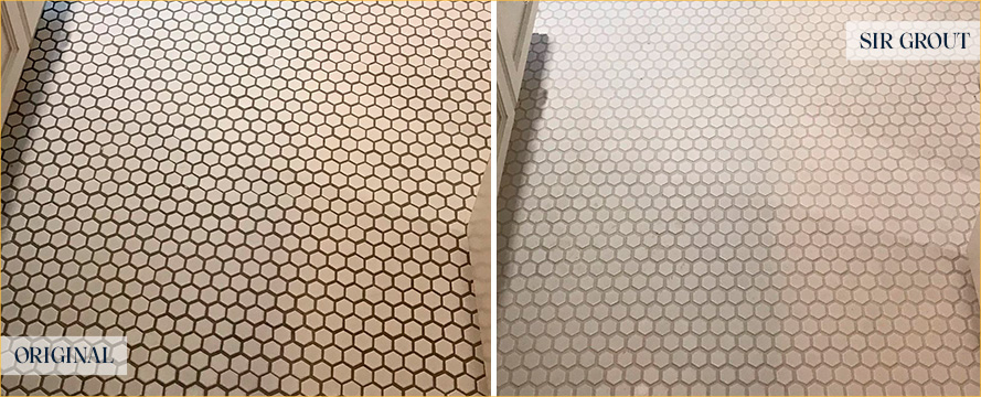 Bathroom Floor Before and After a Grout Sealing in Seattle, WA