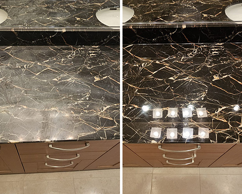 Bathroom Marble Counterop Before and After Our Seattle Stone Polishing Service