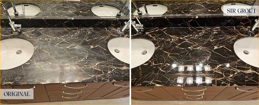 Bathroom Marble Counterop Before and After Our Seattle Stone Polishing Service