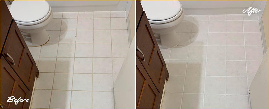 Bathroom Floor Before and After Our Tile and Grout Cleaners Service in Bellevue, WA