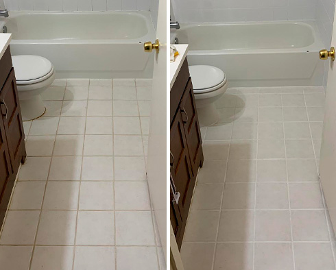 Picture of a Bathroom Floor Before and After Our Tile and Grout Cleaners Service in Bellevue, WA